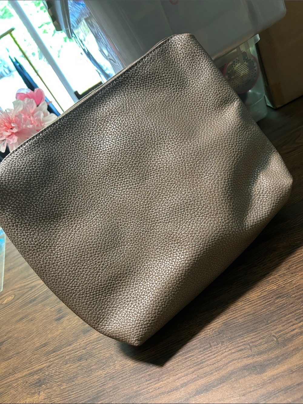 Altar'd State Metallic Taupe Pebbled Faux Leather Cosmetic/Storage Pouch